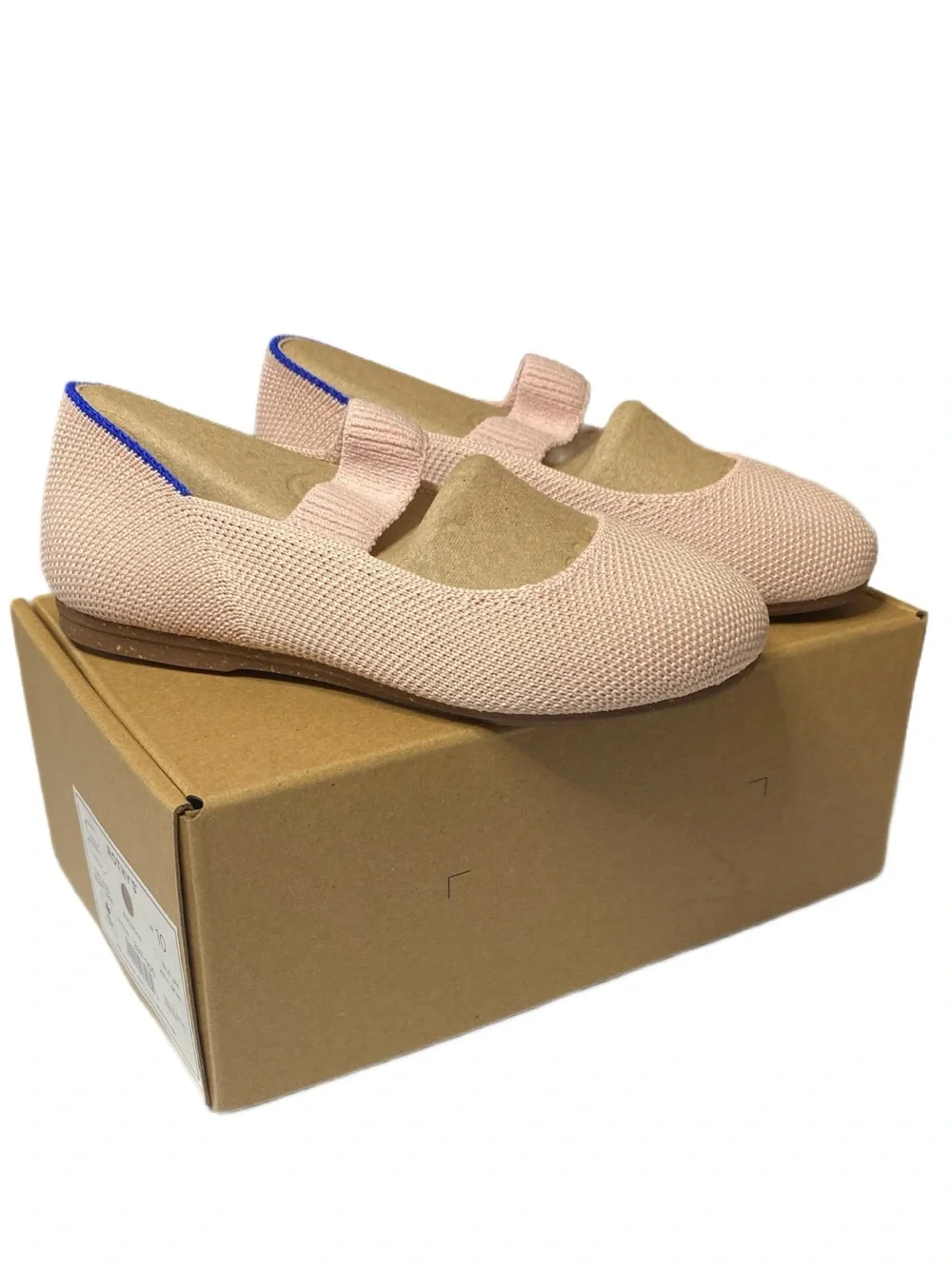 Rothy's Girls Blush Pink Mary Jane Flats with Blue Accent